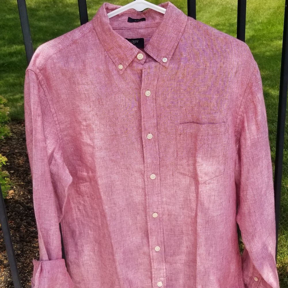 Mens J.Crew Medium Linen Oxford Red